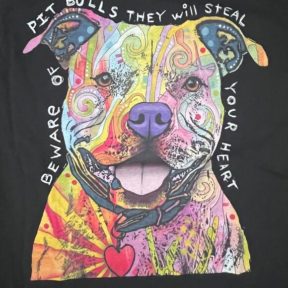 Hanes Pit Bull Art Tee - Black Multicolor Crew Modern Streetwear - Picture 2 of 3